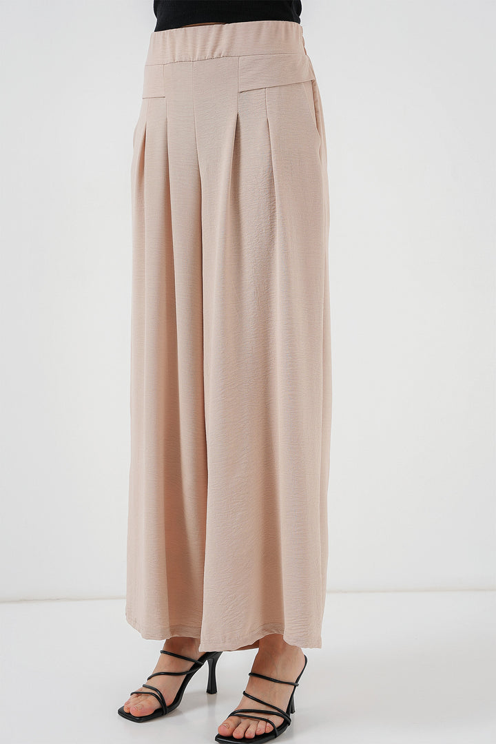 BGD Women Women's Wide Leg Pleated Pants 6718 - Cream - Nichelino