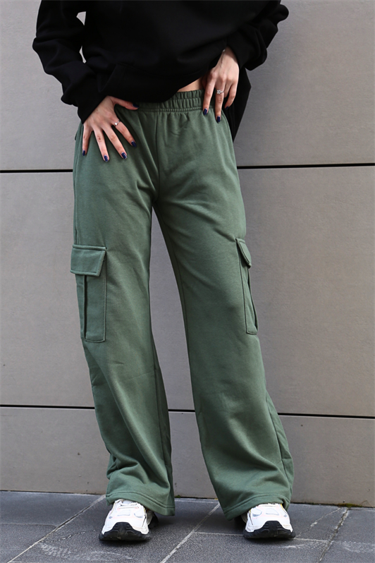 MDX Women's Khaki Green Wide Leg Cargo Pocket Sweatpants MG1615 - Shreveport