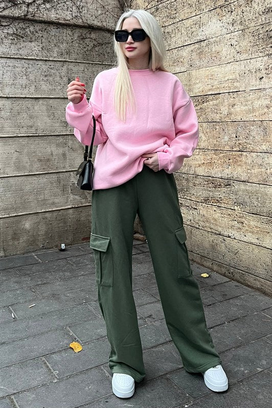 MDX Women's Khaki Green Wide Leg Cargo Pocket Sweatpants MG1615 - Shreveport