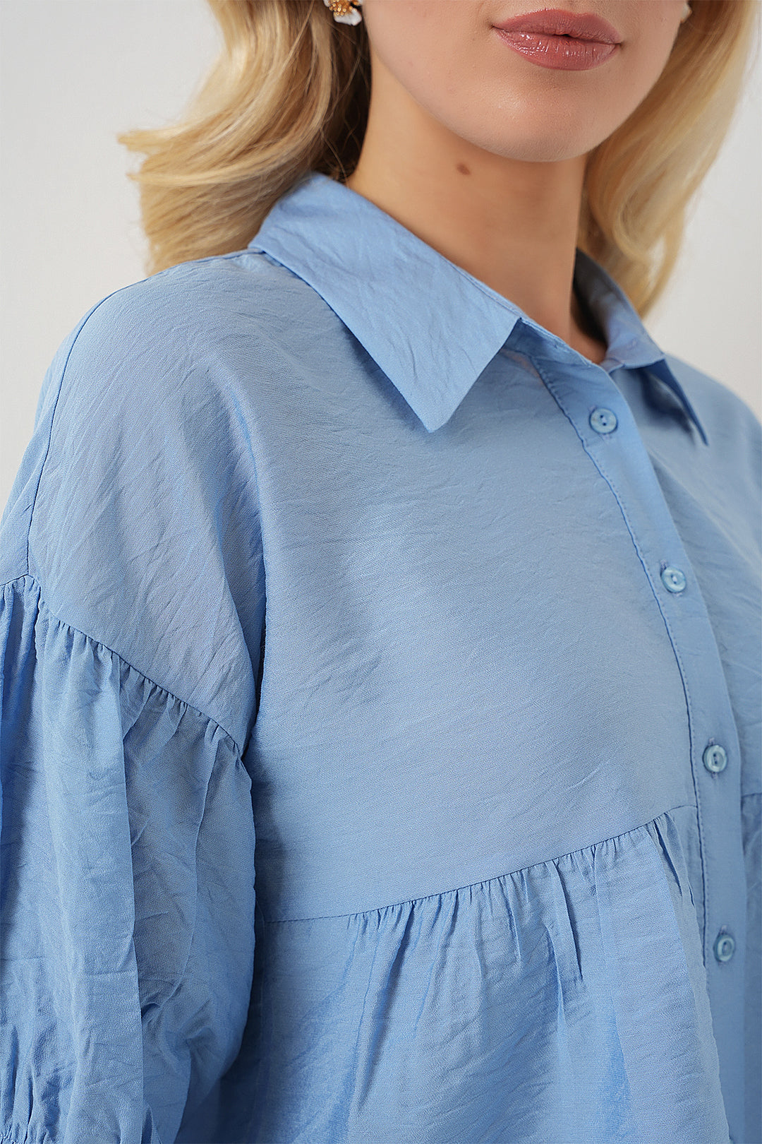 BGD Women Women's Short Sleeve Crop Top 20335 - Blue - Cherry Hill