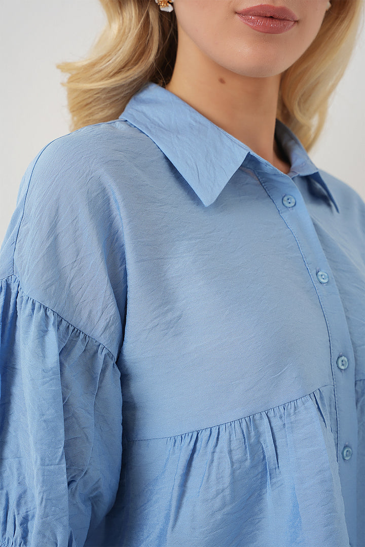 BGD Women Women's Short Sleeve Crop Top 20335 - Blue - Cherry Hill