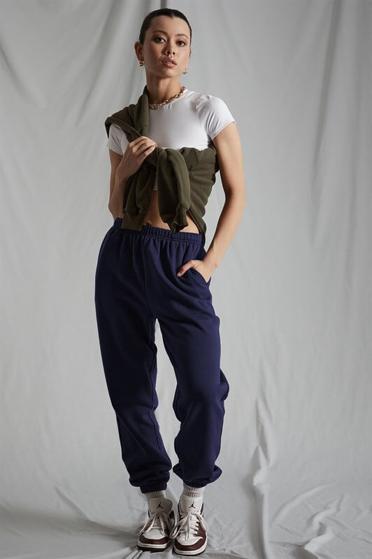 MDX Women's Navy Blue Elastic Waist Oversized Sweatpants MG1235 - Woodlawn