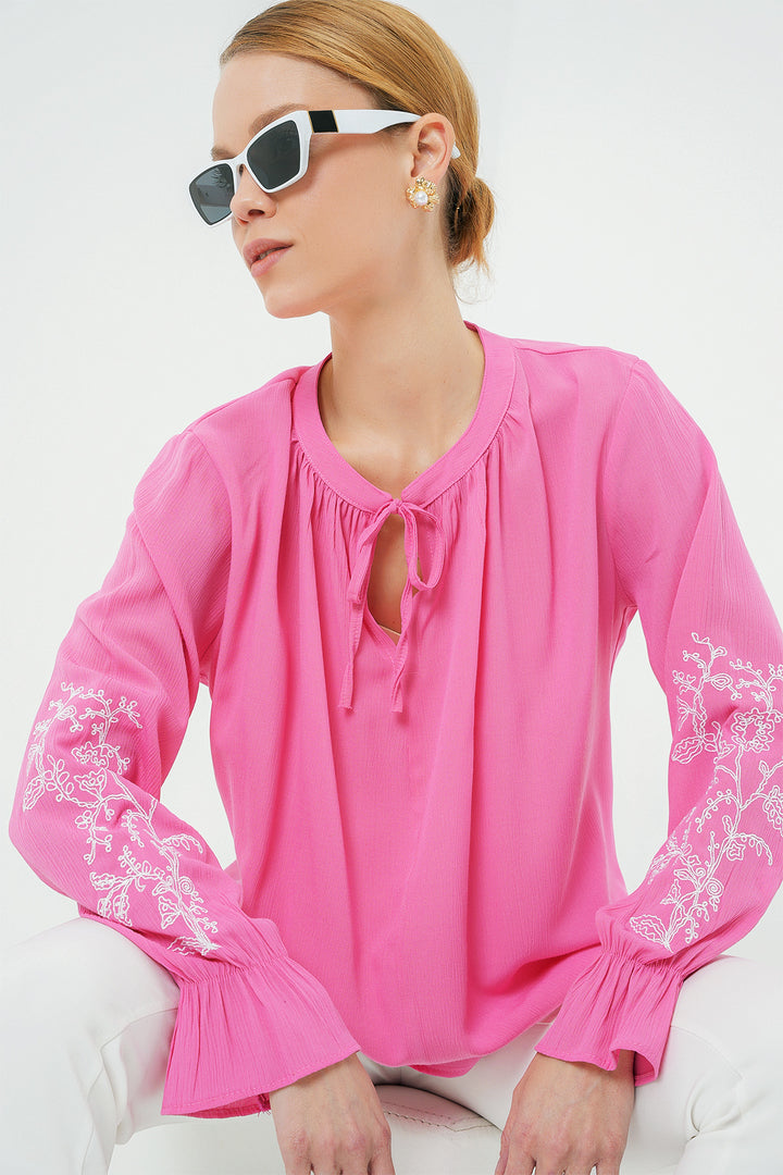 BGD Women Woman Embroidered Knit Blouse 941 - Pink - Columbia