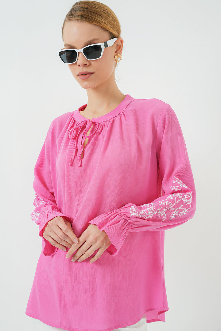 BGD Women Woman Embroidered Knit Blouse 941 - Pink - Columbia