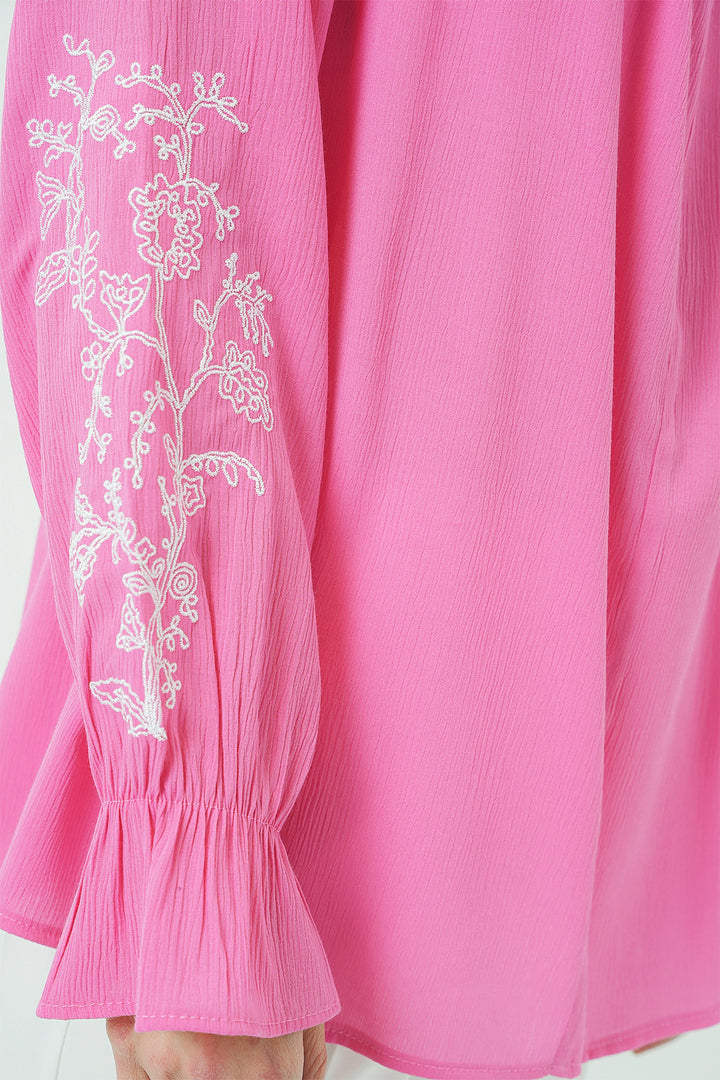 BGD Women Woman Embroidered Knit Blouse 941 - Pink - Columbia