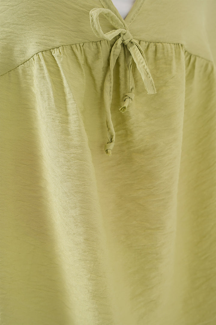 BGD Women Woman Front Laced Short Sleeve Blouse 962 - Dark Green - Schwerin