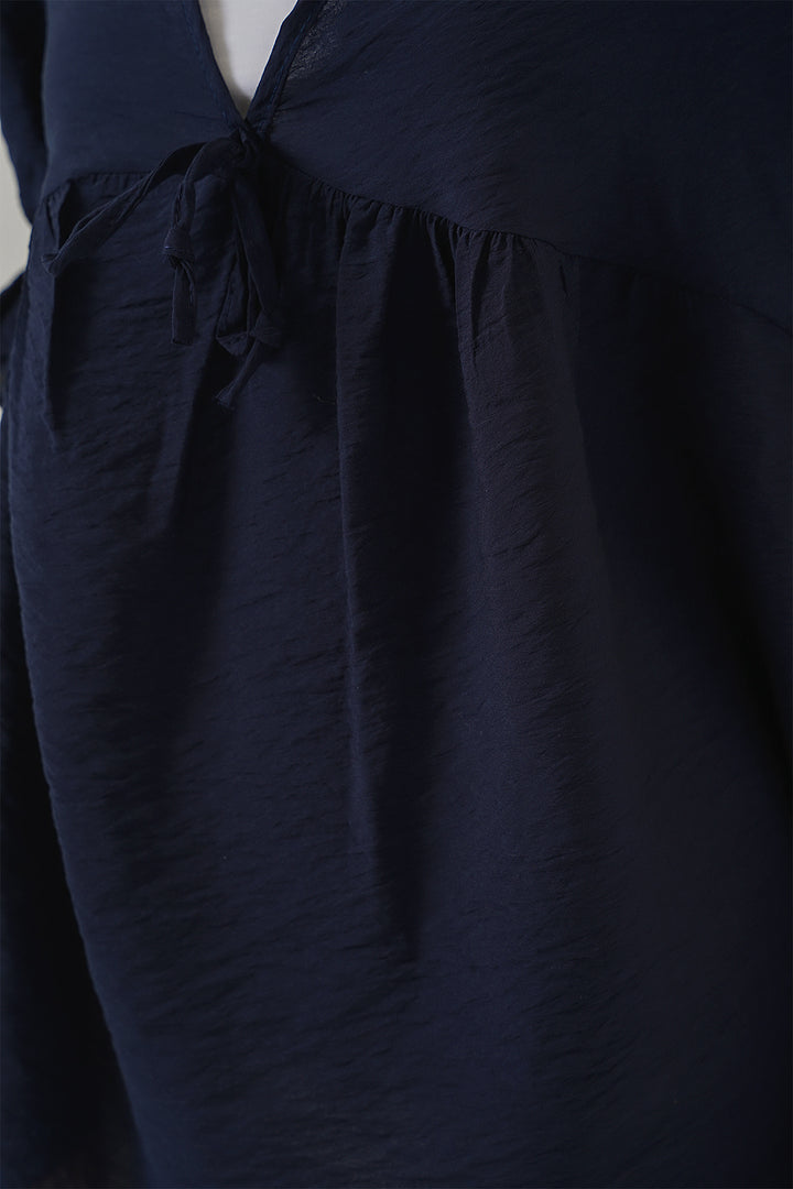 BGD Women Woman Front Laced Short Sleeve Blouse 962 - Navy Blue - Bad Vilbel