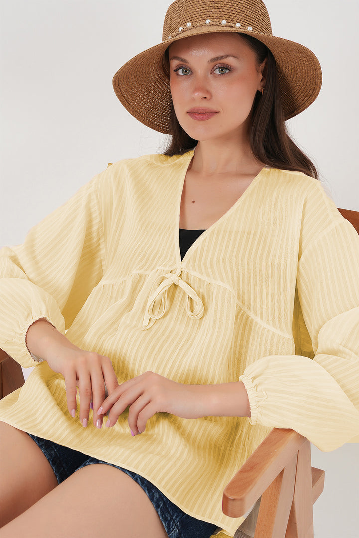 BGD Women Woman Front Laced Long Sleeve Blouse 946 - Yellow - Veldhoven