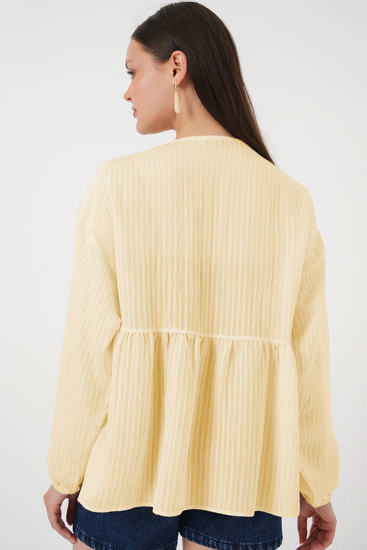 BGD Women Woman Front Laced Long Sleeve Blouse 946 - Yellow - Veldhoven