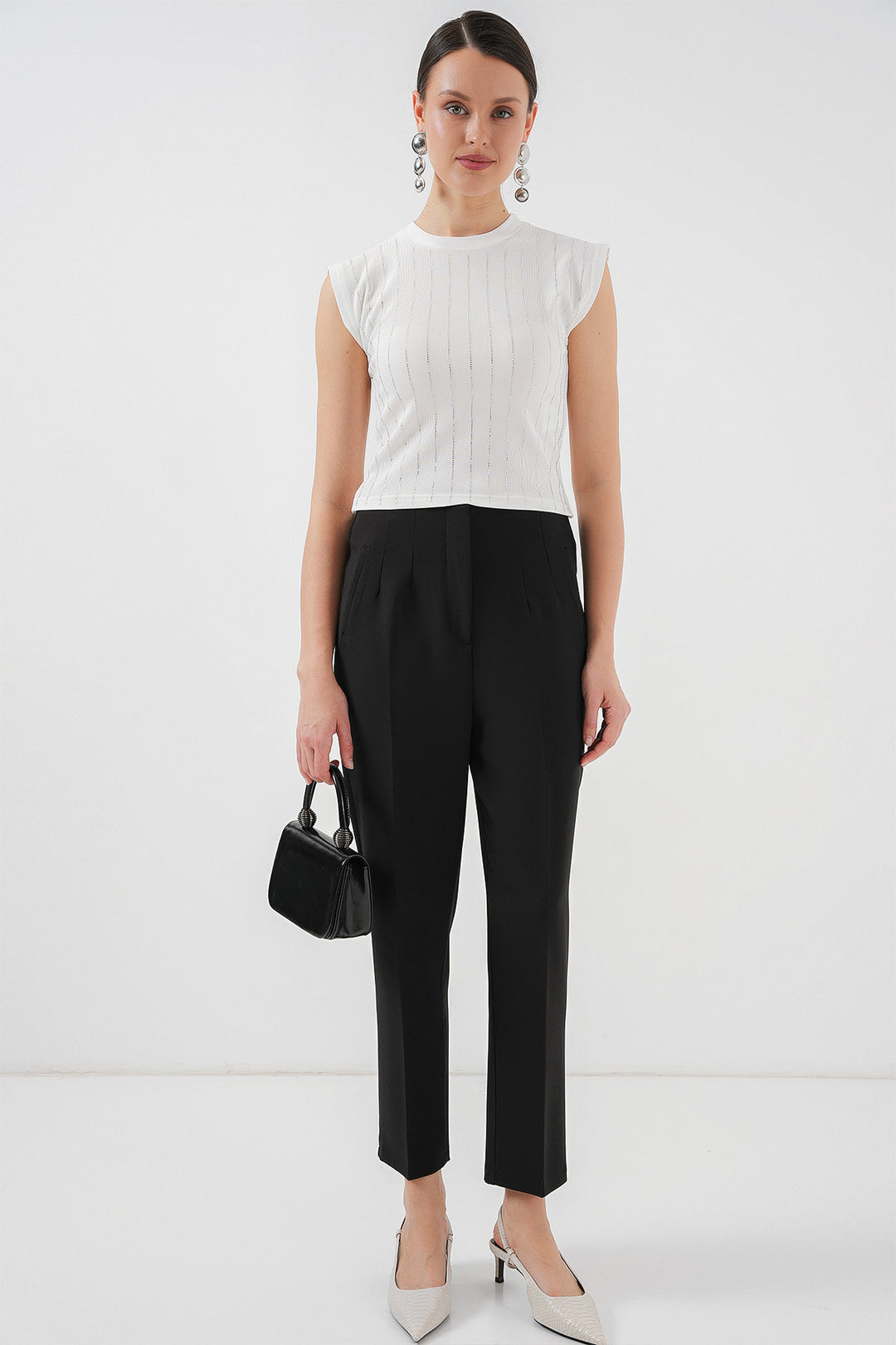 BGD Women Woman Zero Sleeve Stone Embellished Blouse 931 - White - Colmenar Viejo