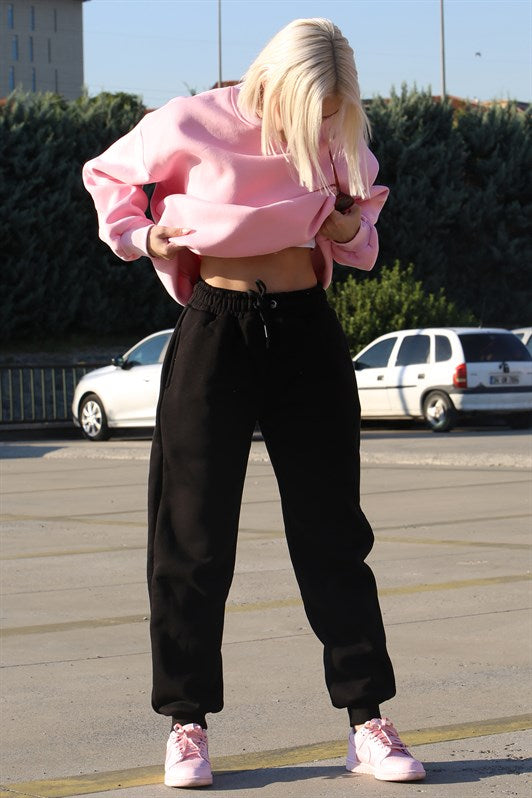 MDX Women's Black Elastic Waistband Sweatpants with Shirred MG1568 - Tinley Park