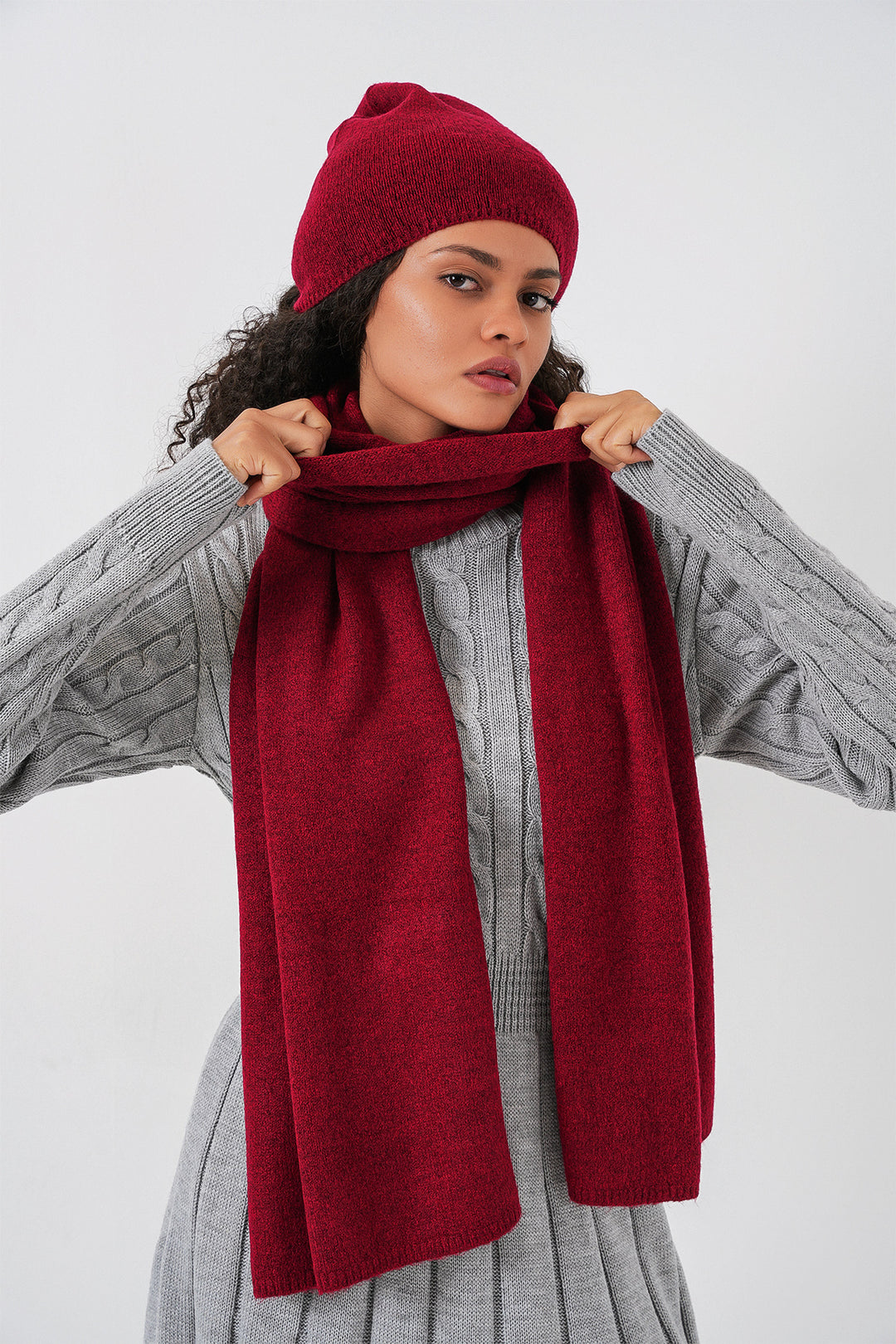 BGD Women Women's Knit Scarf Hat 15939 - Burgundy - Coram