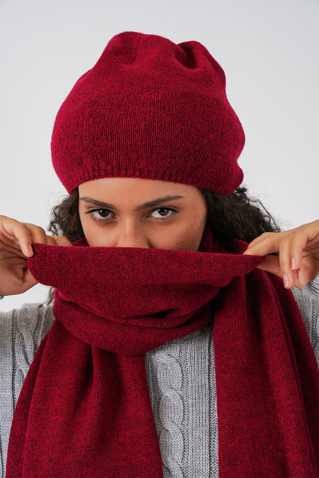 BGD Women Women's Knit Scarf Hat 15939 - Burgundy - Coram
