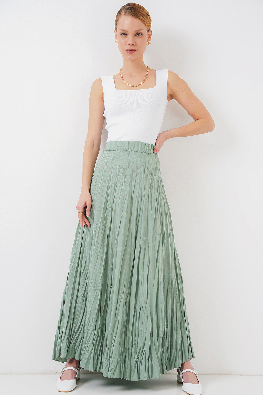 BGD Women Woman Long Wrinkled Skirt 8042 - Çağla - Palenque