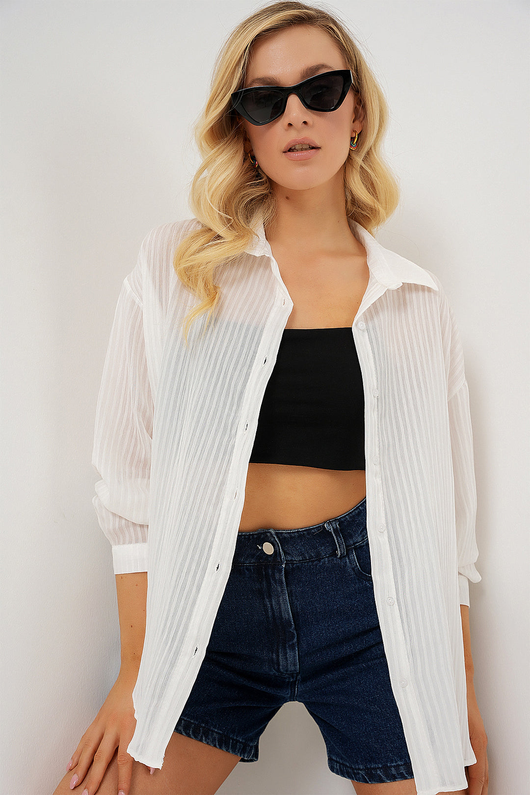 BGD Women Woman Long Oversize Shirt 20320 - White - Surrey