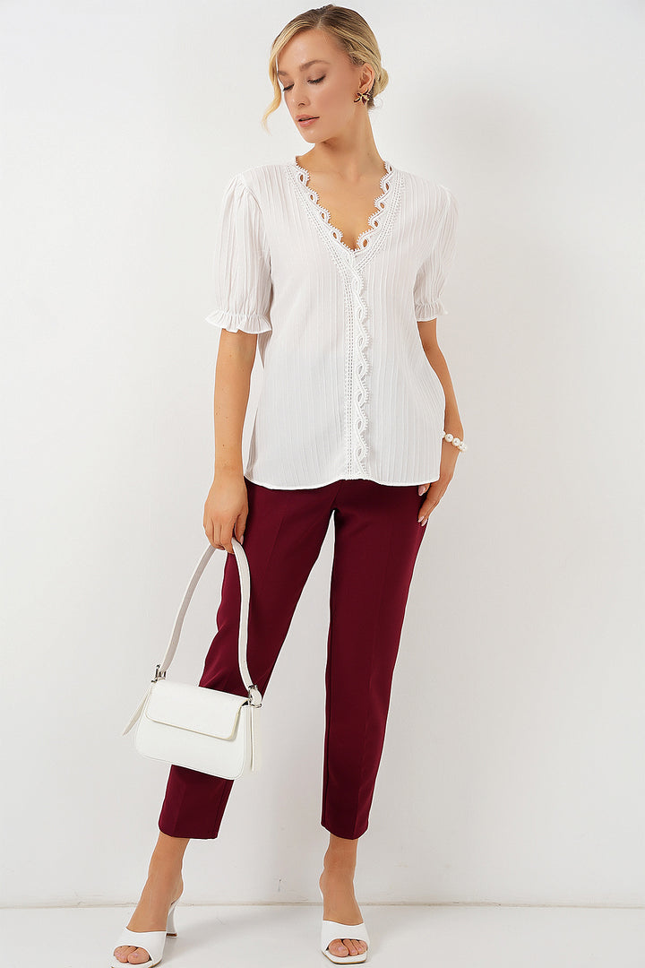 BGD Women Women's V-Neck Lace Blouse 956 - White - Móstoles