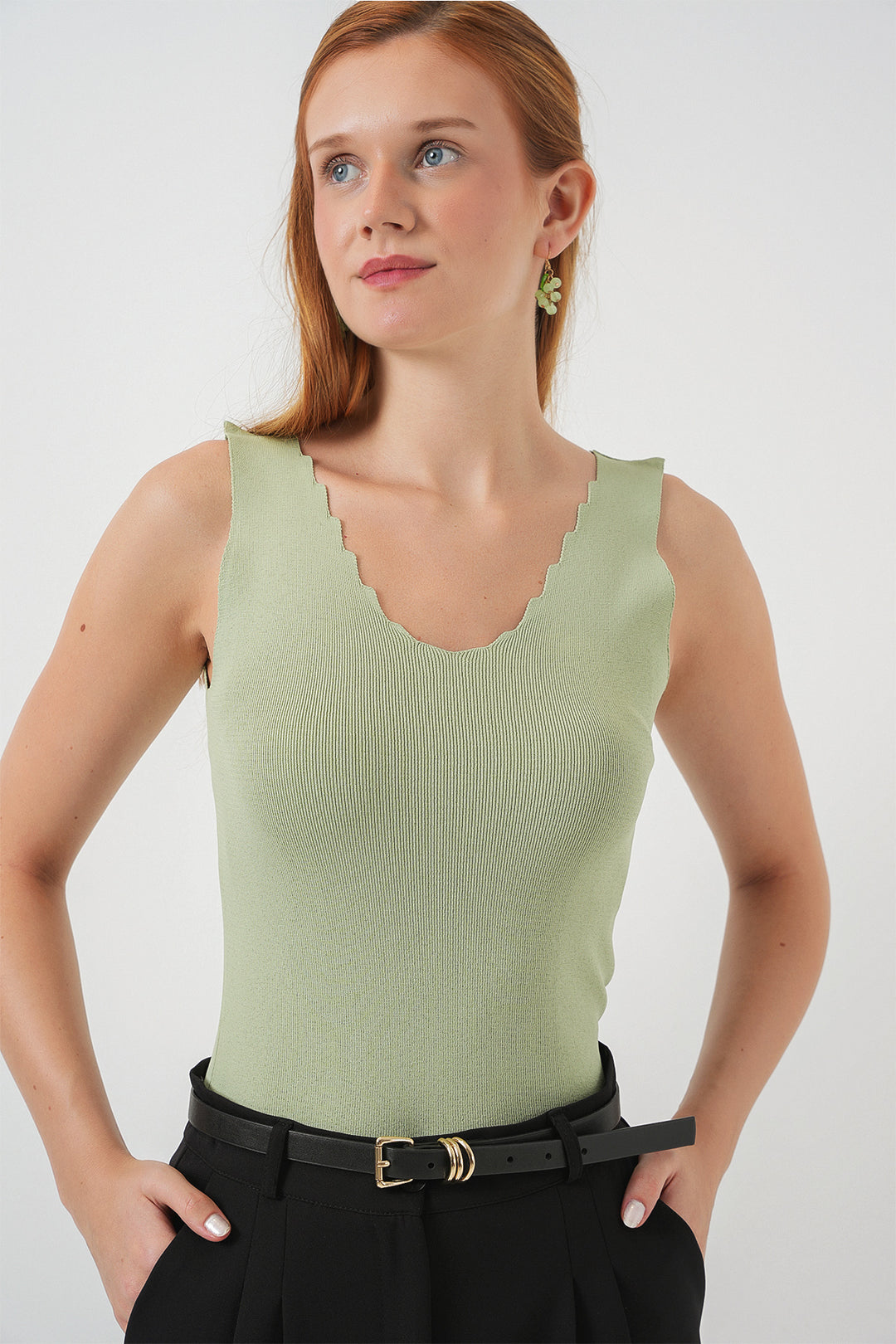 BGD Women Women's Zigzag V-Neck Blouse 15930 - Çağla - Dzhankoi