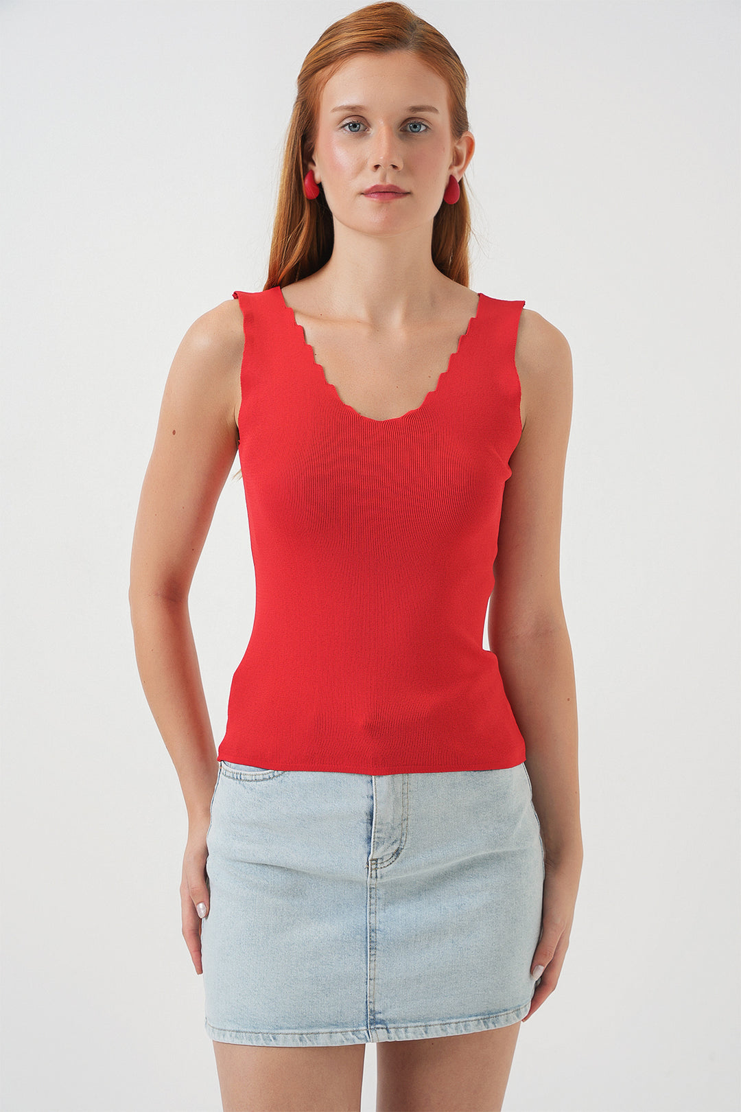 BGD Women Women's Zigzag V-Neck Blouse 15930 - Red - La Mesa