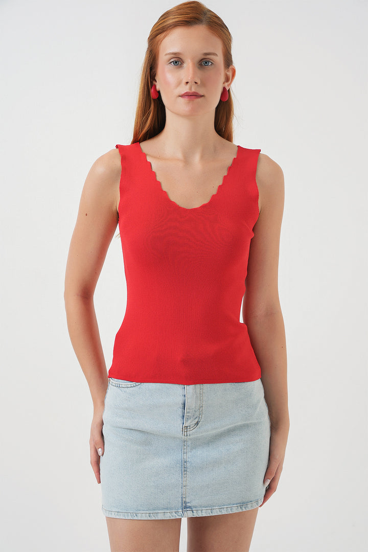 BGD Women Women's Zigzag V-Neck Blouse 15930 - Red - La Mesa