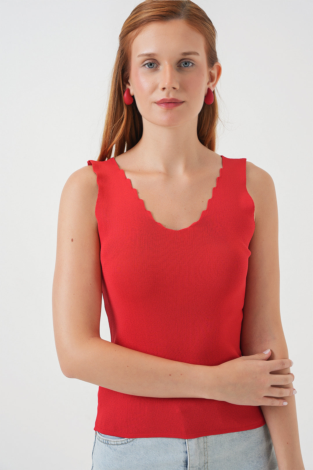 BGD Women Women's Zigzag V-Neck Blouse 15930 - Red - La Mesa