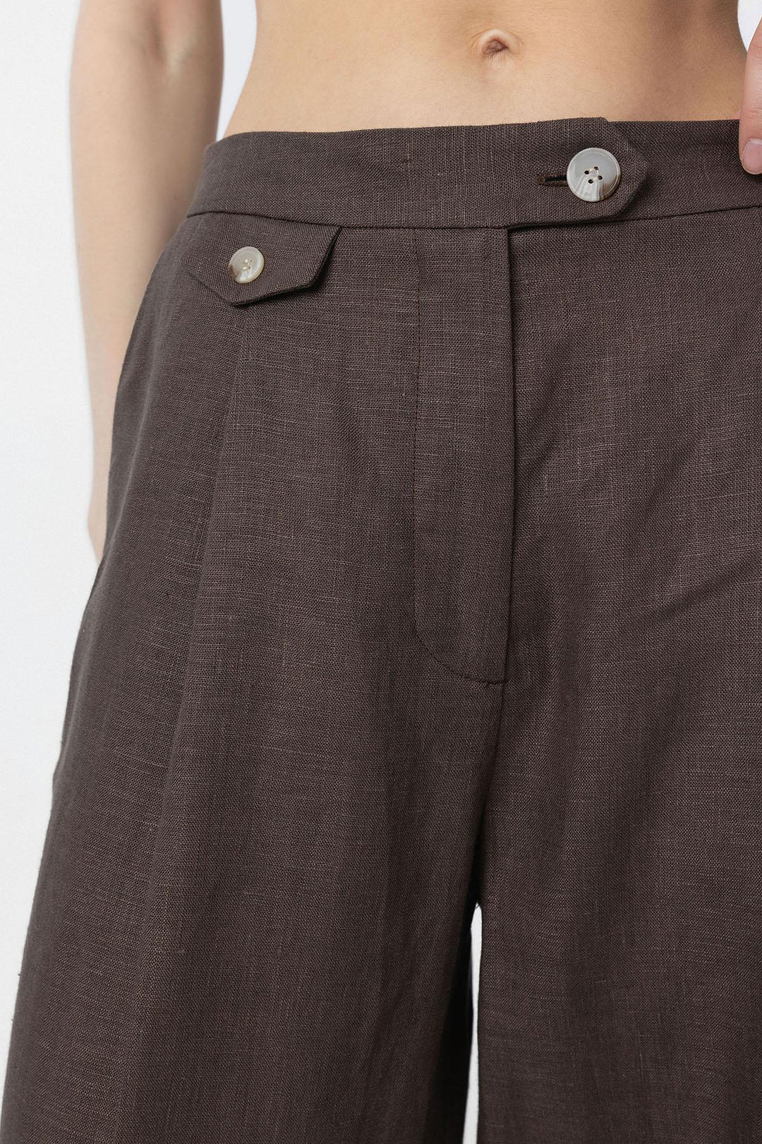 ANT Antioch Coffee 100% Linen High Waist Belted Women's Pants - Franklin