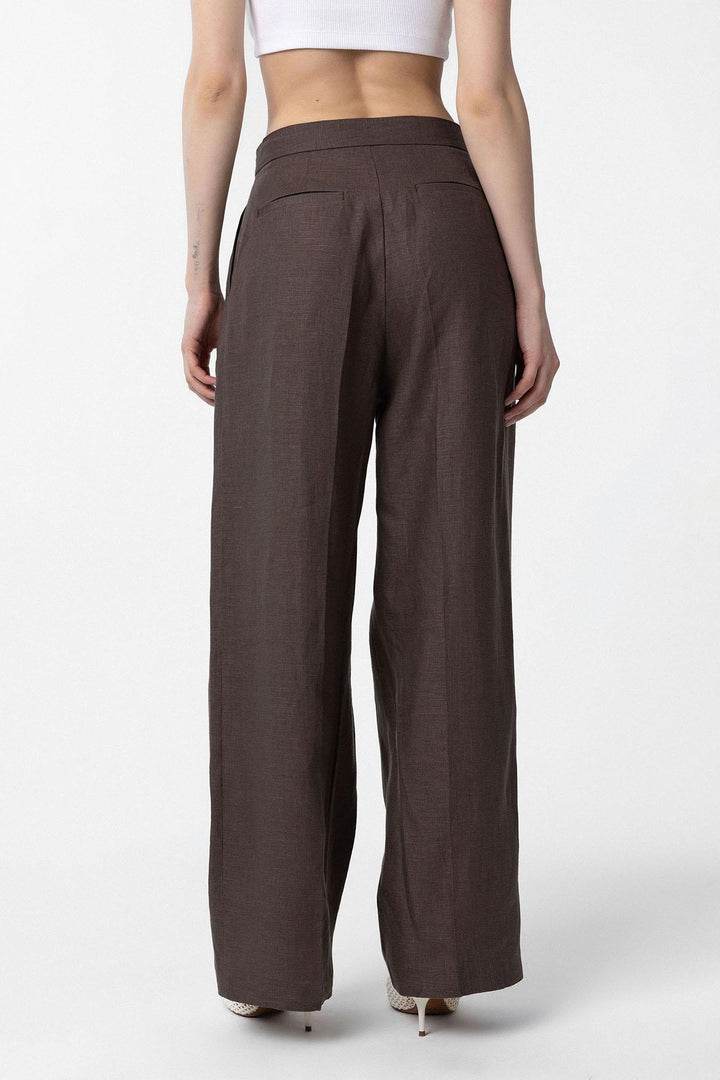 ANT Antioch Coffee 100% Linen High Waist Belted Women's Pants - Franklin