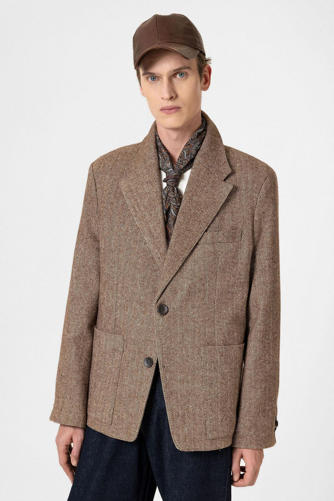 ANT Antioch Coffee Herringbone Patterned Oversized Men's Blazer Jacket - Hoofddorp