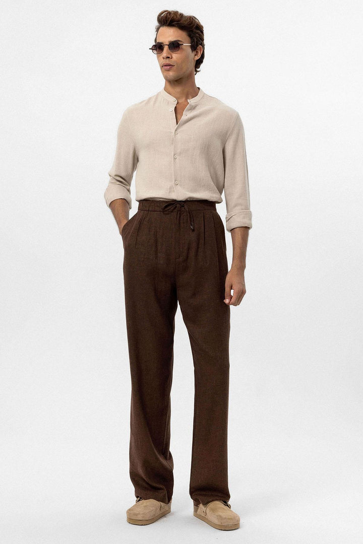 ANT Men's Linen Blend Baggy Pants with Waist Ties - Castle Rock