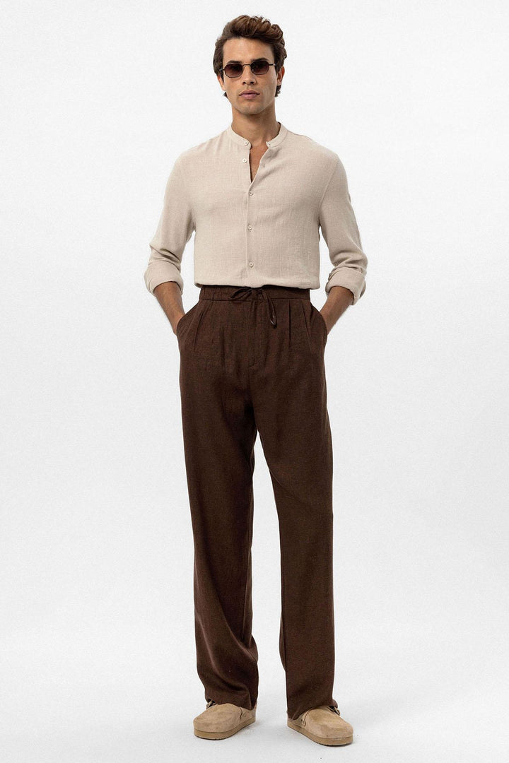 ANT Men's Linen Blend Baggy Pants with Waist Ties - Castle Rock