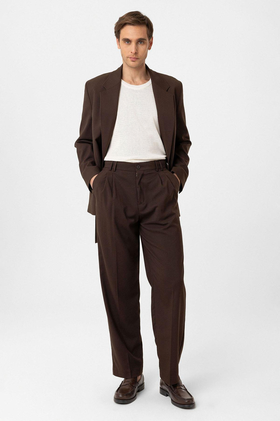 ANT Antioch Coffee Double Pleated Baggy Fit Men's Pants - Galátsi