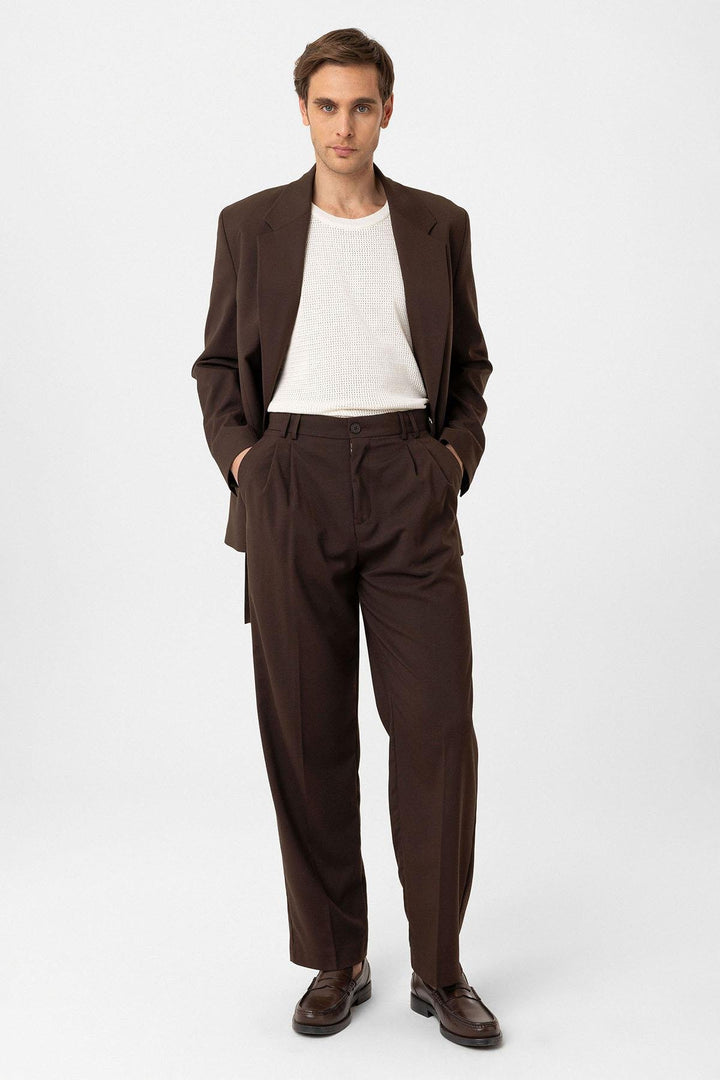 ANT Antioch Coffee Double Pleated Baggy Fit Men's Pants - Galátsi