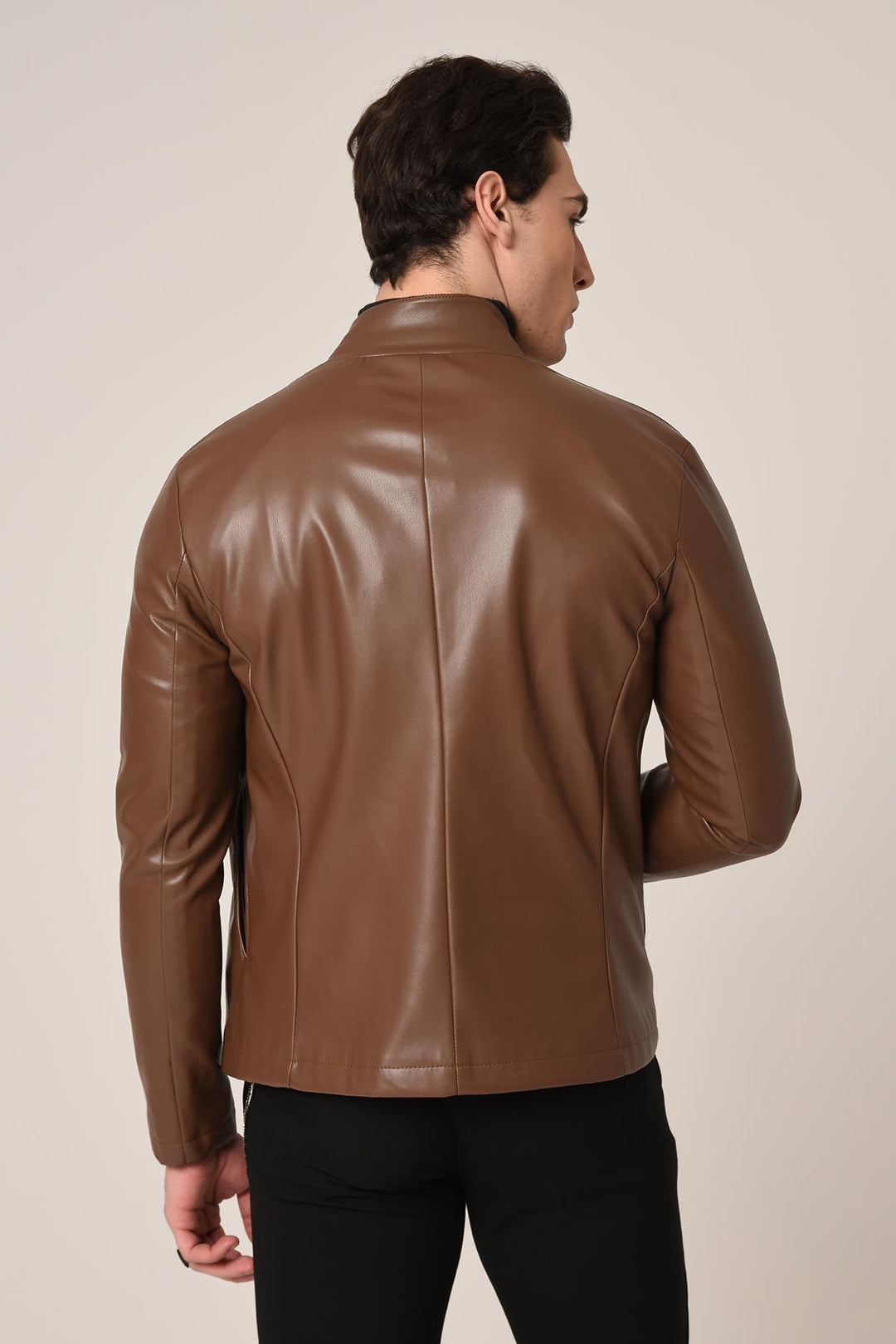 ANT Antioch Coffee Stand-Up Collar Leather Jacket - Iormughanlo