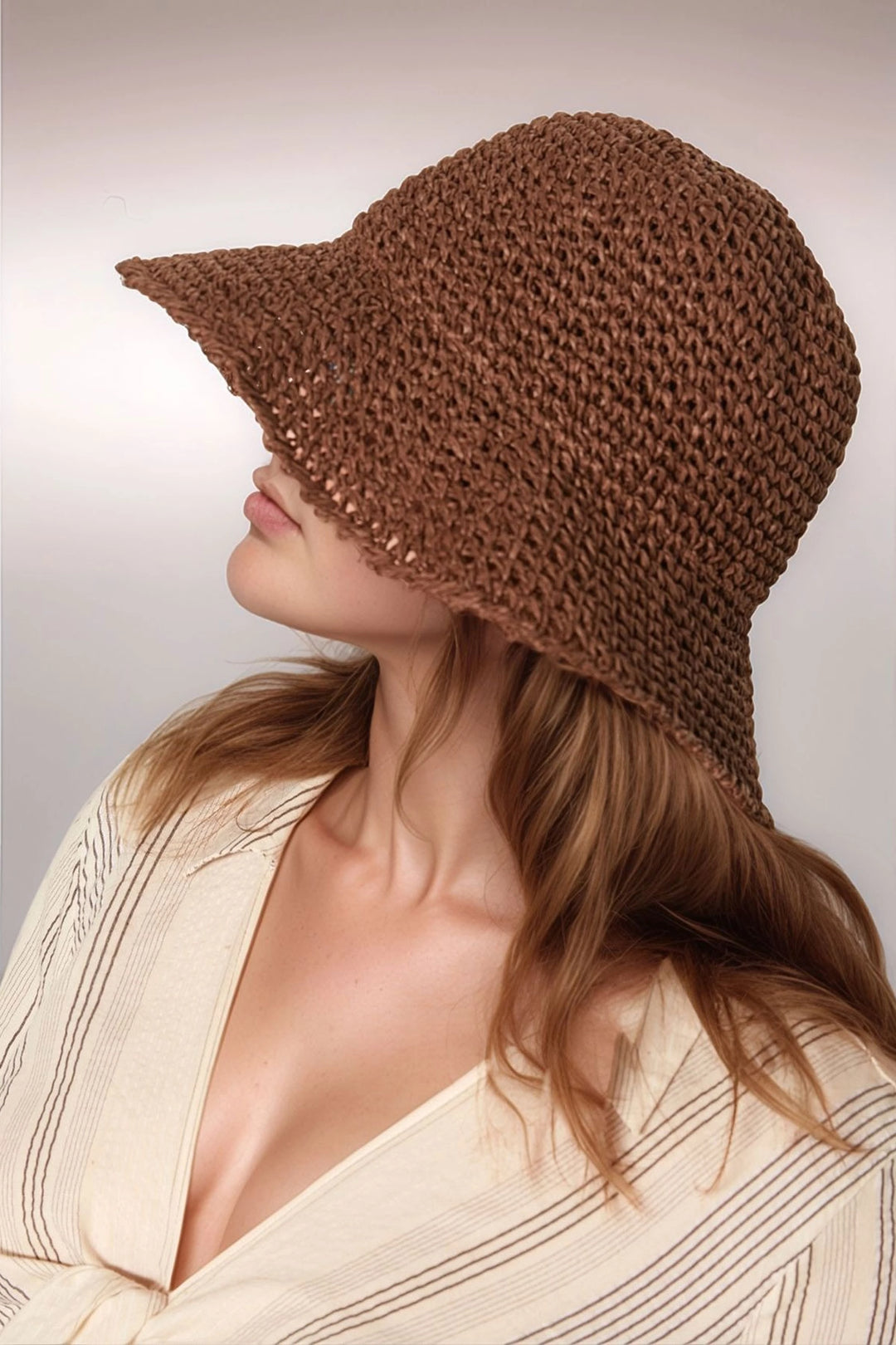 Coffee Hand Knitted Straw Hat BCNSV-2514399 - Lünen