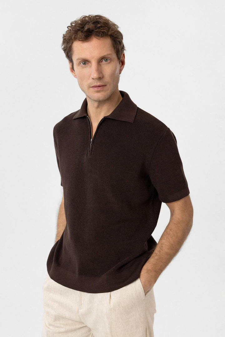 ANT Antioch Coffee Zippered Woven Men's Knit T-Shirt - Upland