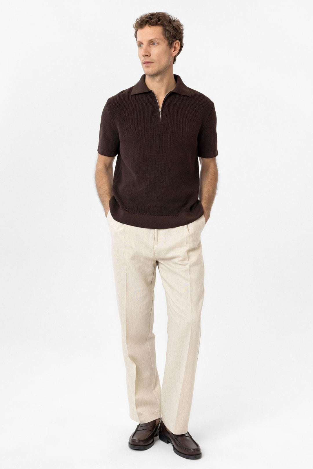 ANT Antioch Coffee Zippered Woven Men's Knit T-Shirt - Upland