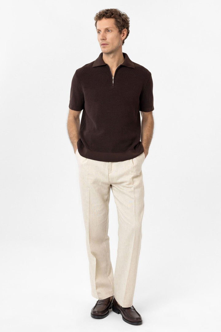 ANT Antioch Coffee Zippered Woven Men's Knit T-Shirt - Upland