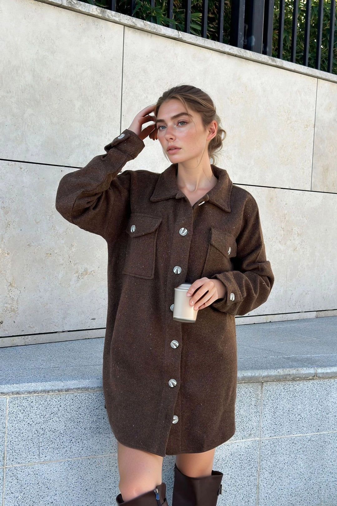 Coffee Shirt Collar Buttoned Dress BCBSK-25700-3270 - Small Heath