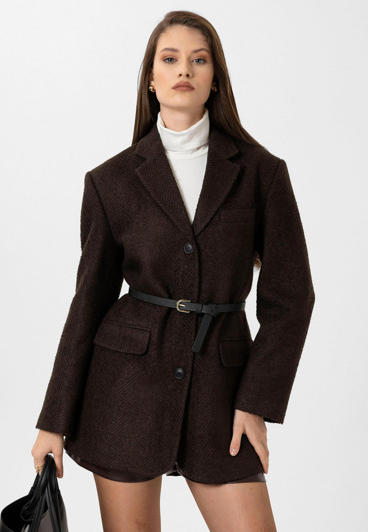 ANT Antioch Coffee Woman Herringbone Patterned Blazer Jacket - Vigevano
