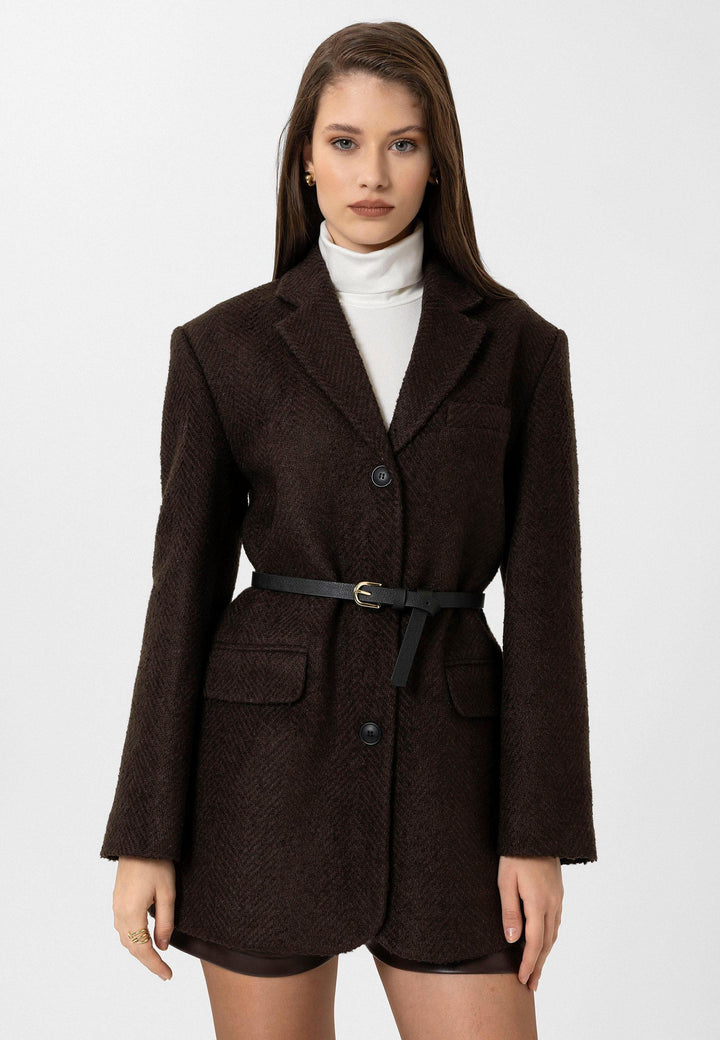 ANT Antioch Coffee Woman Herringbone Patterned Blazer Jacket - Vigevano