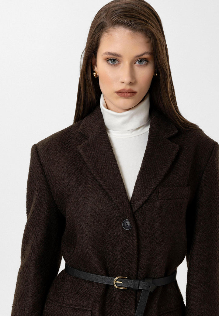 ANT Antioch Coffee Woman Herringbone Patterned Blazer Jacket - Vigevano