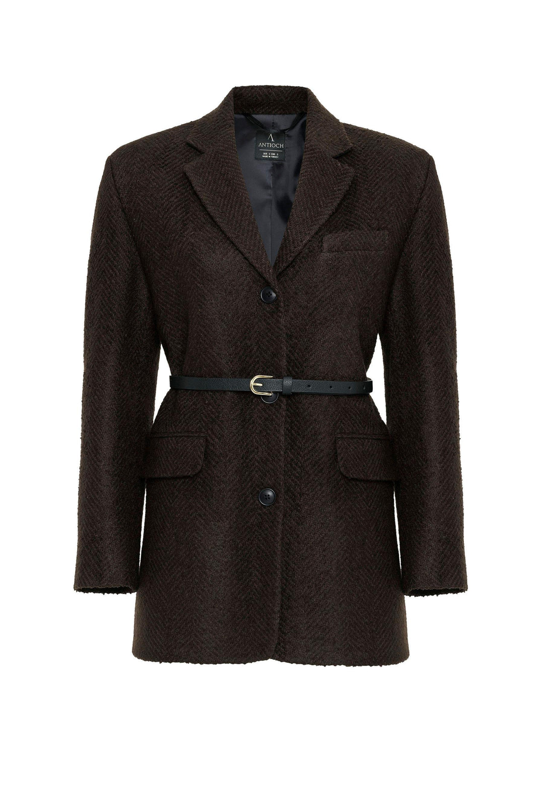 ANT Antioch Coffee Woman Herringbone Patterned Blazer Jacket - Vigevano