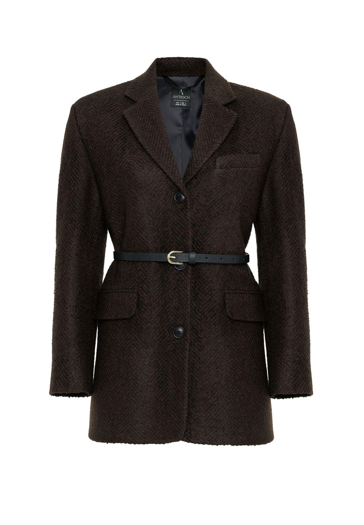 ANT Antioch Coffee Woman Herringbone Patterned Blazer Jacket - Vigevano
