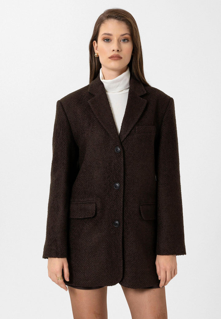 ANT Antioch Coffee Woman Herringbone Patterned Blazer Jacket - Vigevano