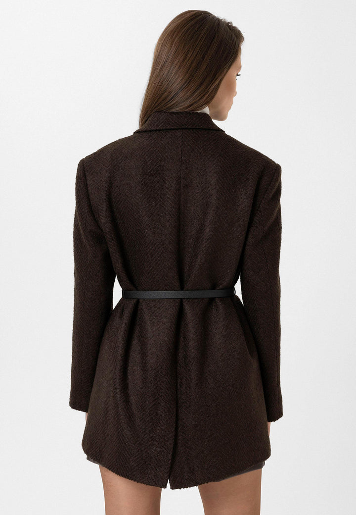 ANT Antioch Coffee Woman Herringbone Patterned Blazer Jacket - Vigevano