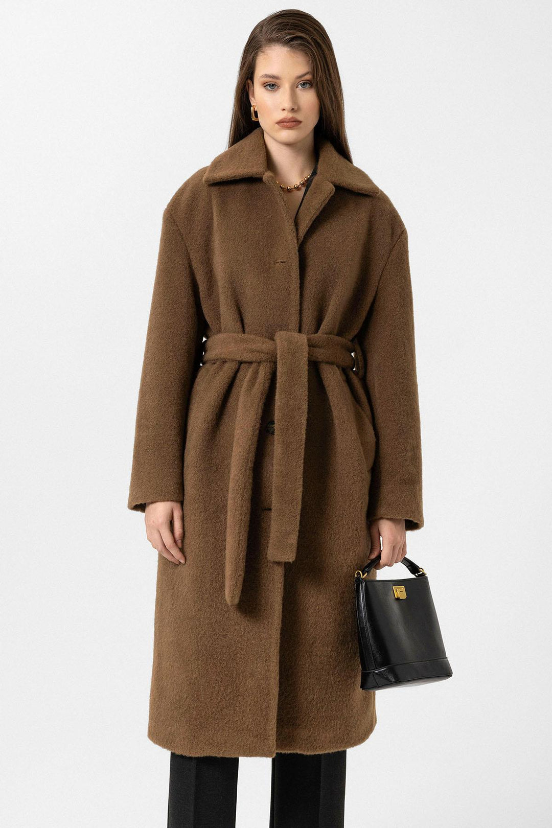 ANT Antioch Coffee Women's Belted Soft Textured Coat - San Juan de los Lagos