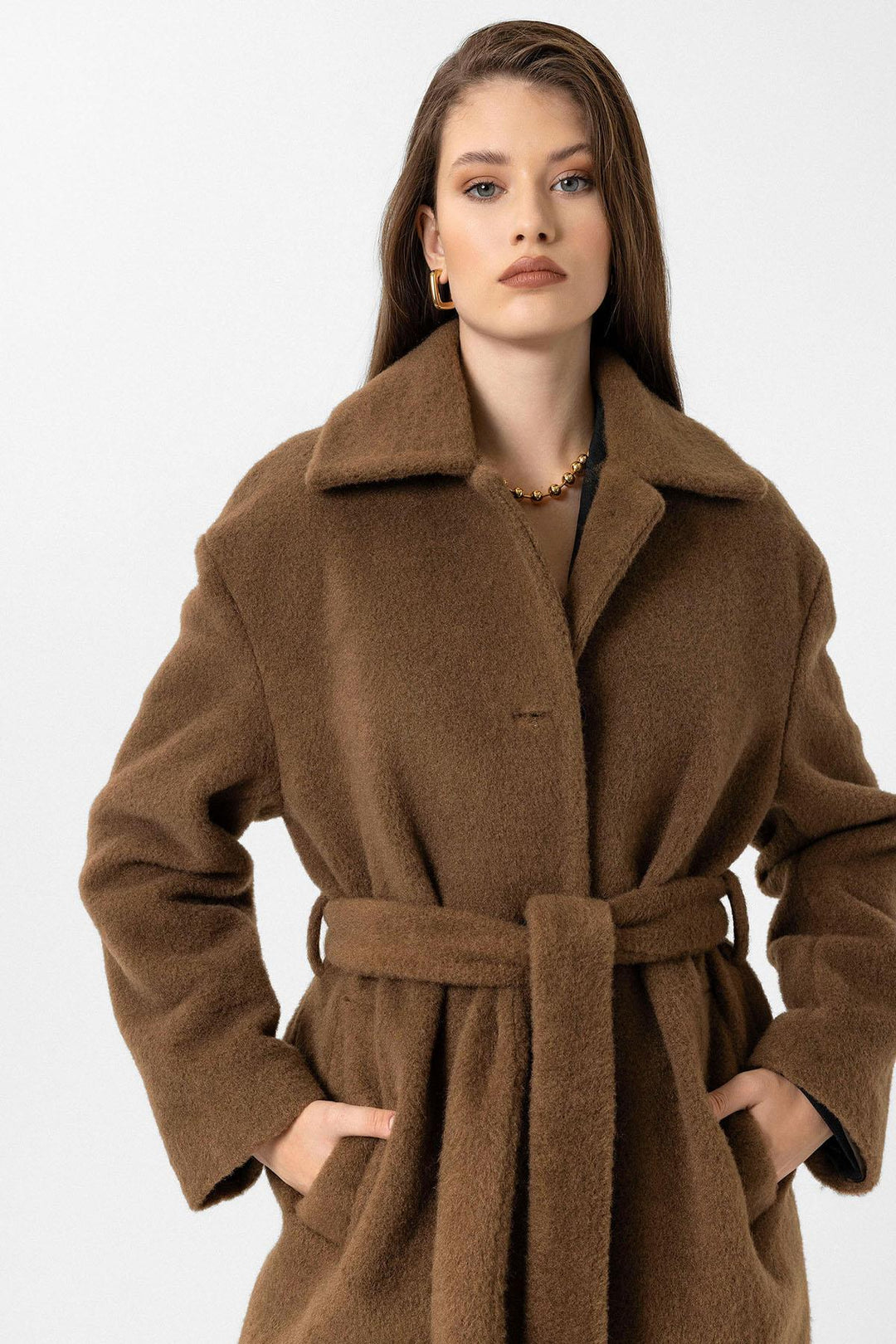 ANT Antioch Coffee Women's Belted Soft Textured Coat - San Juan de los Lagos