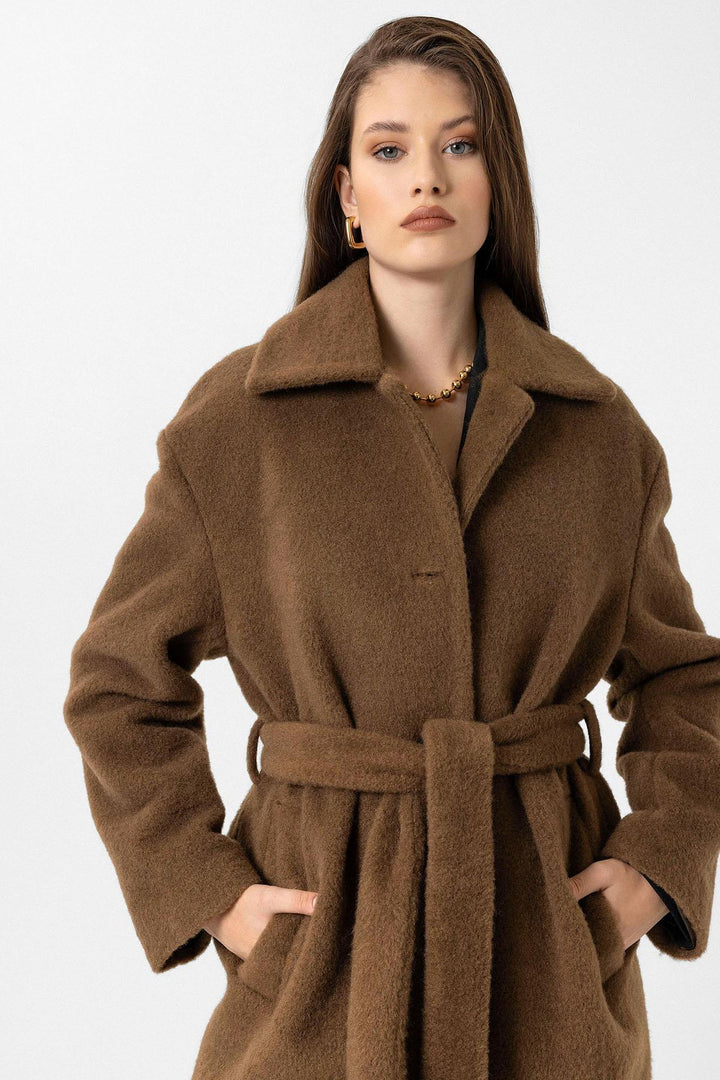 ANT Antioch Coffee Women's Belted Soft Textured Coat - San Juan de los Lagos