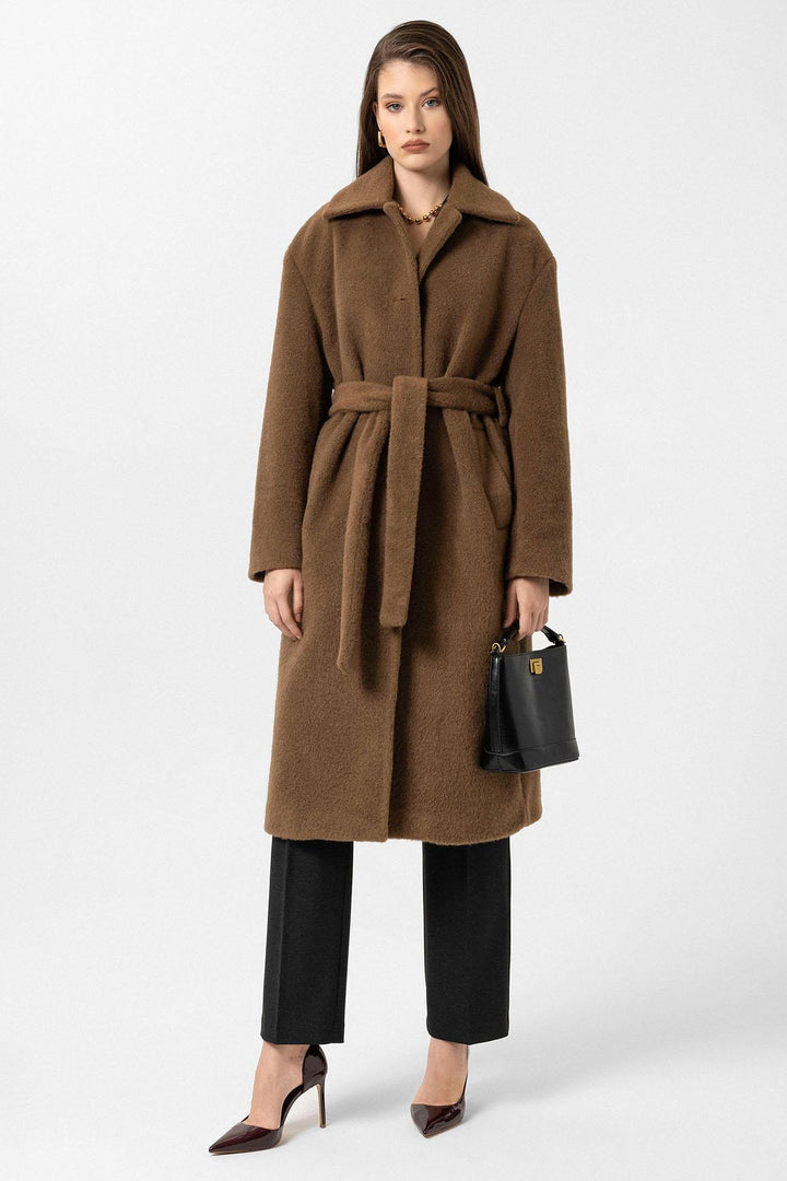 ANT Antioch Coffee Women's Belted Soft Textured Coat - San Juan de los Lagos