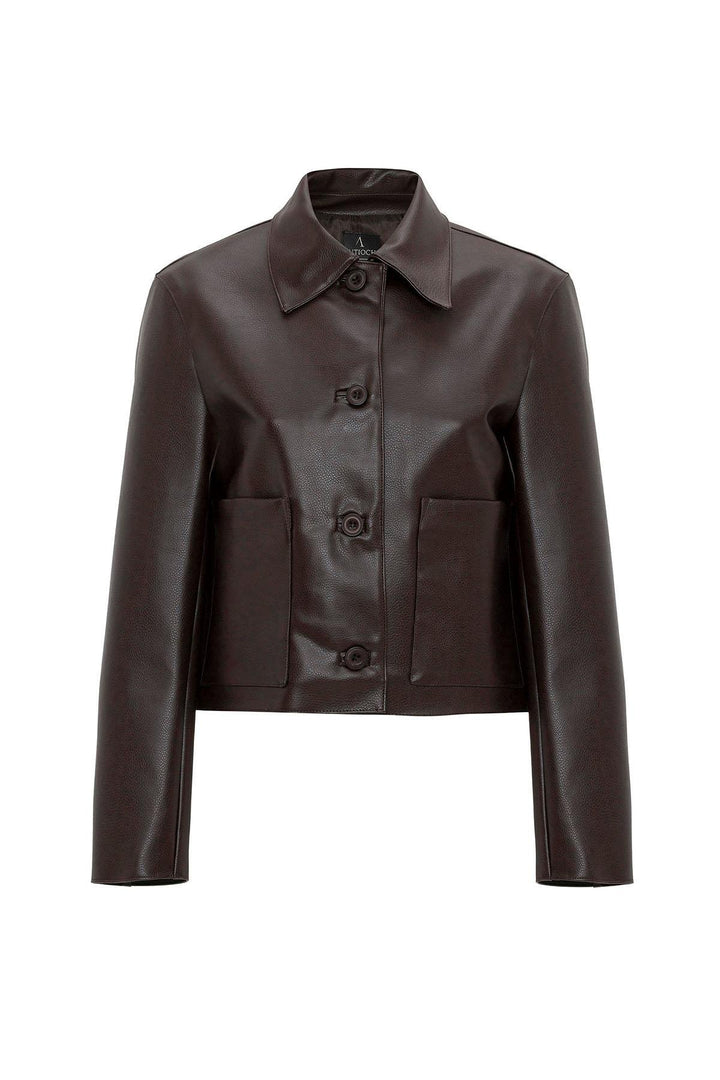 ANT Antioch Coffee Women's Polo Neck Faux Leather Jacket - Cerignola