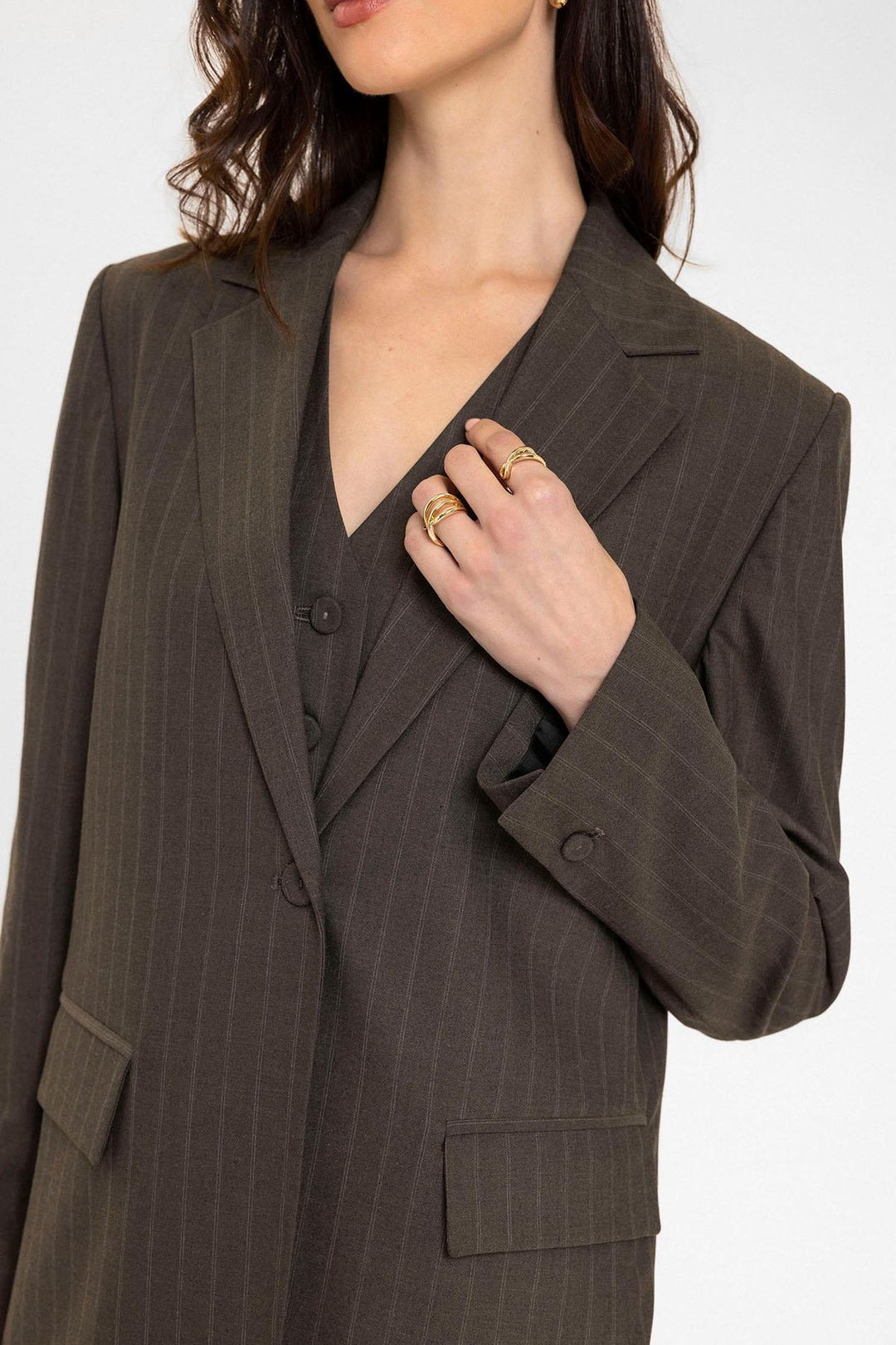 ANT Antioch Coffee Women's Single Button Striped Blazer Jacket - Dijon